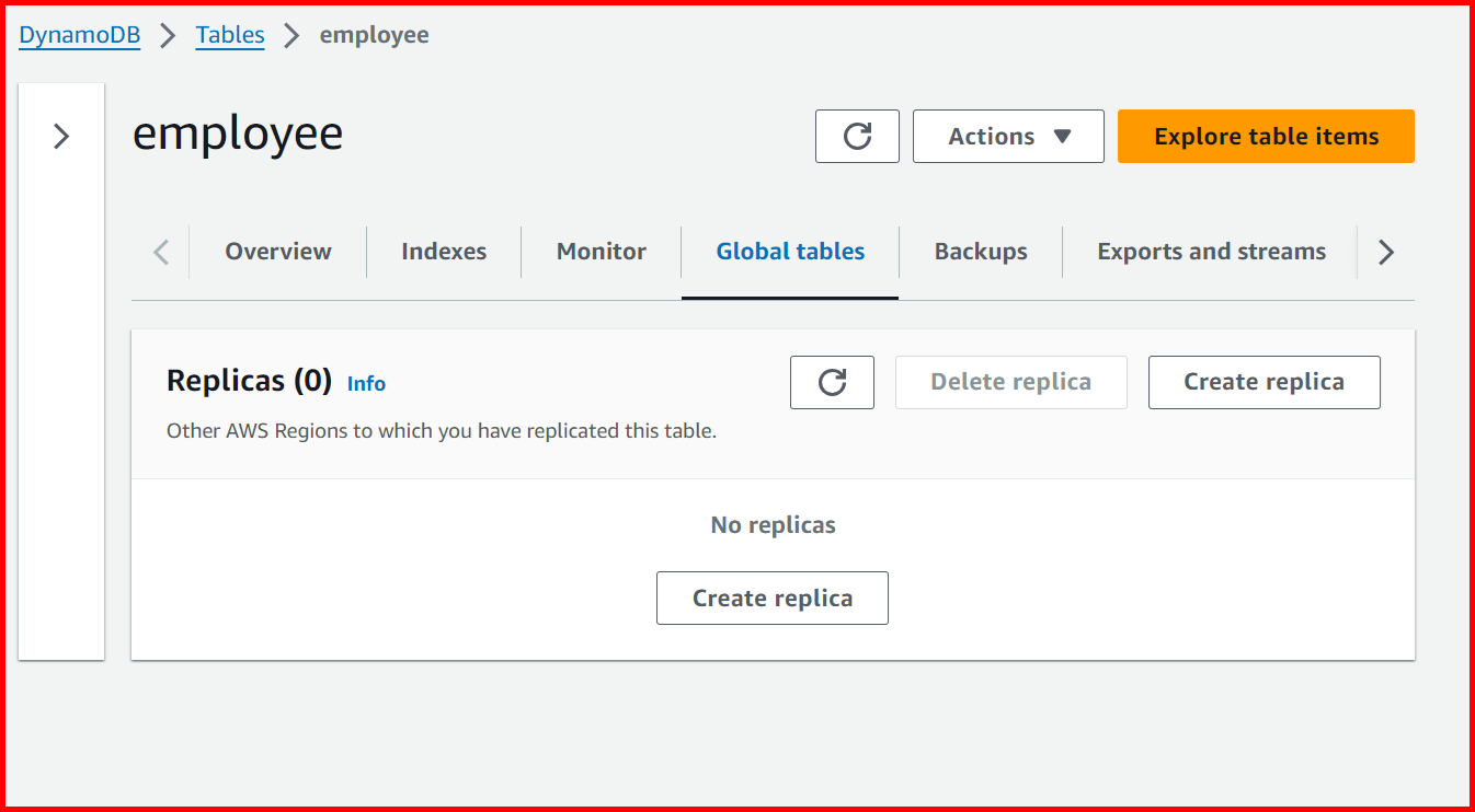 Picture showing the Create replica button for creating the new replica